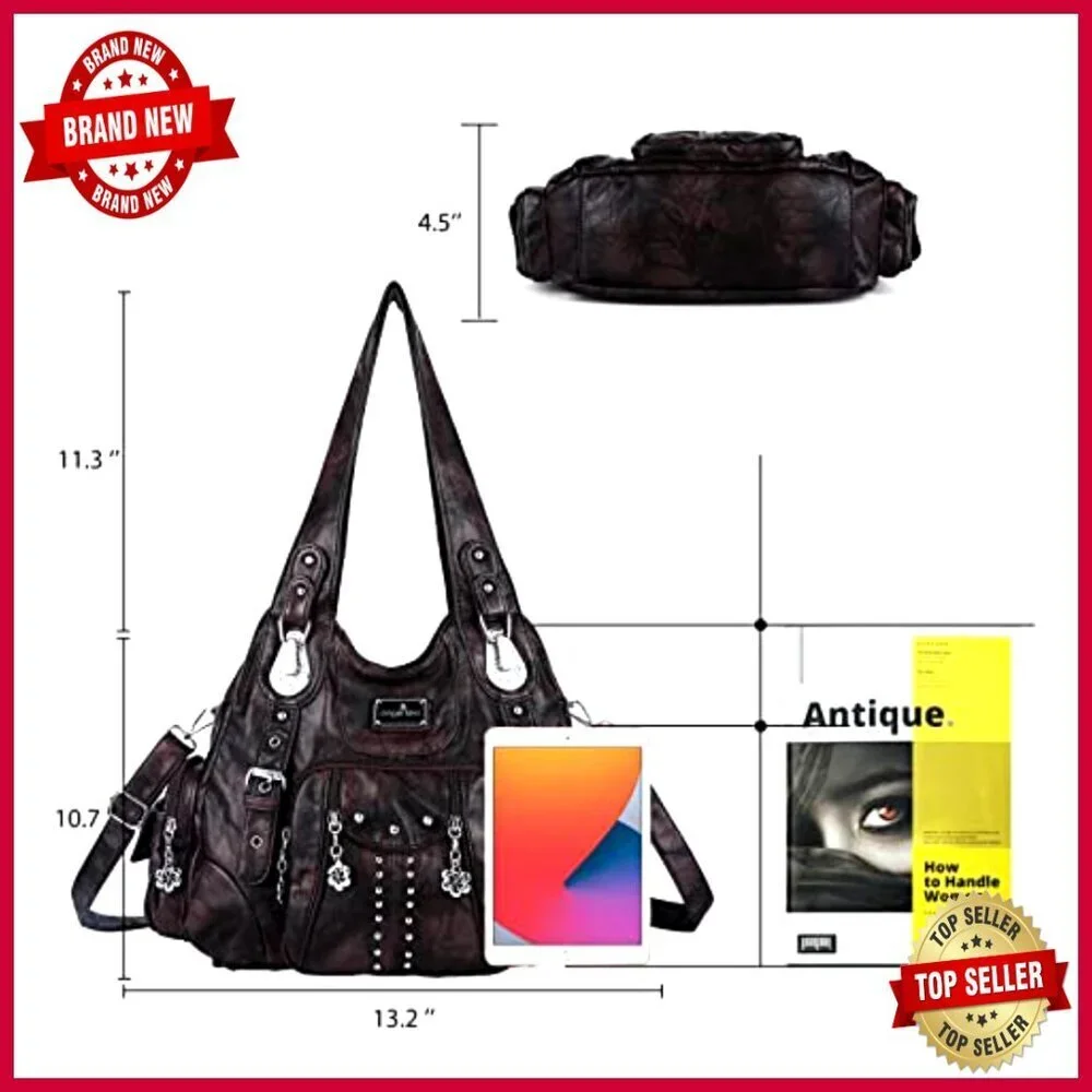 Large Soft PU Leather Hobo Shoulder Bag with Multiple Pockets